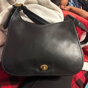 Rare Vintage Coach Legacy Crescent 9718 Flip Over Top Black Gold Hardware 90s